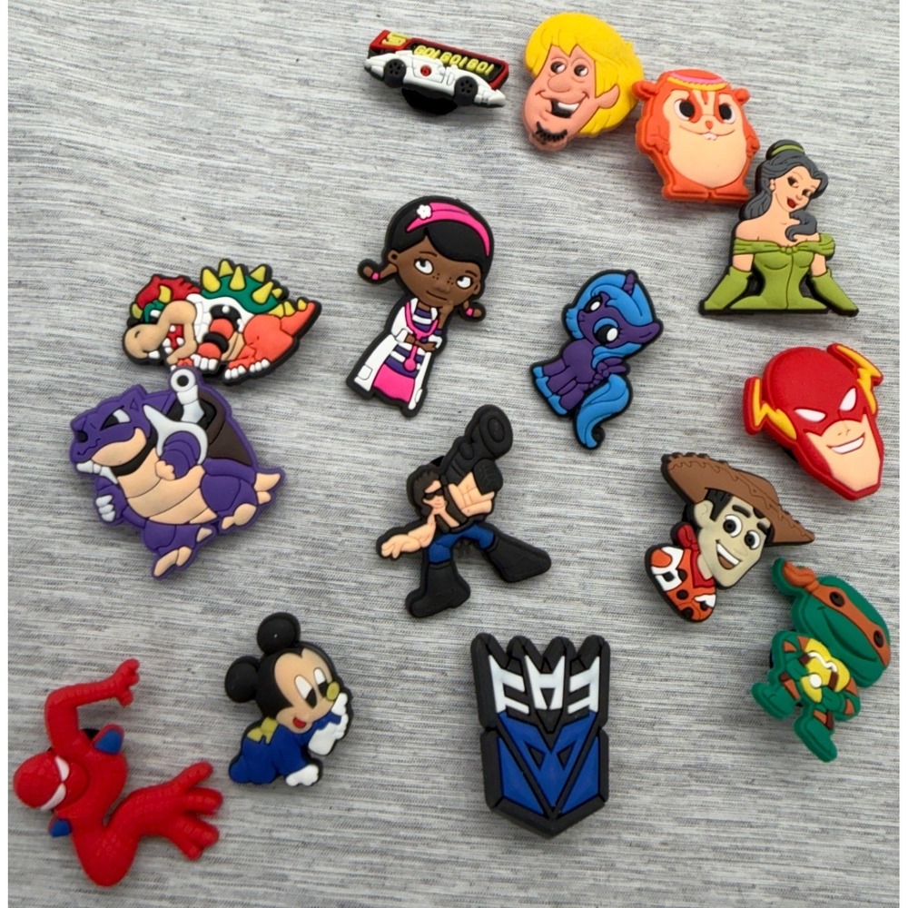 14pc Mixed Character Shoe Charms Spiderman Mickey Pokemon Bowser Transformers